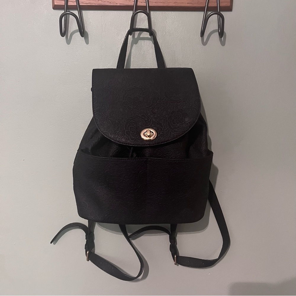Embossed-Lace-Faux-Leather-Backpack - Picture 2 of 13